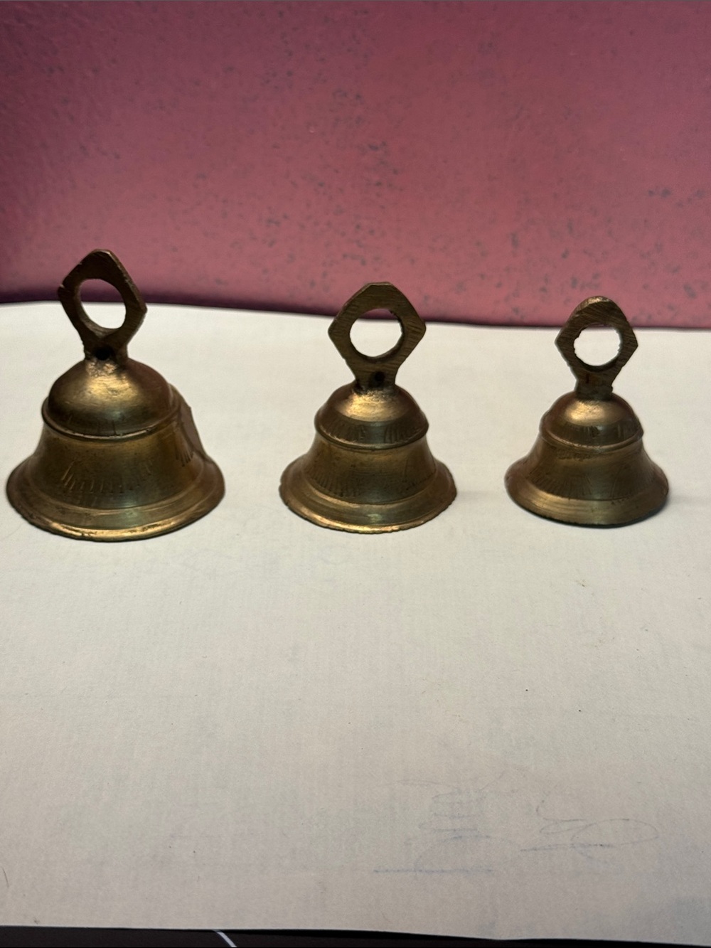 Antique-Style Small Brass Bell with Geometric Handle - Finger Bells